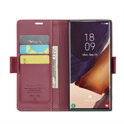 For Samsung Galaxy Note20 Ultra CaseMe 023 Butterfly Buckle Litchi Texture RFID Anti-theft Leather Phone Case(Wine Red)