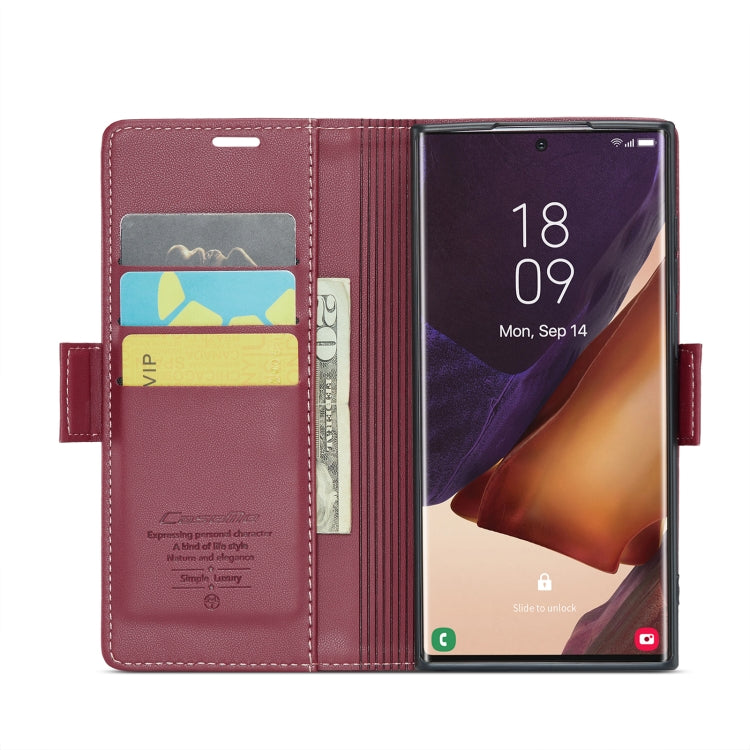 For Samsung Galaxy Note20 Ultra CaseMe 023 Butterfly Buckle Litchi Texture RFID Anti-theft Leather Phone Case(Wine Red)