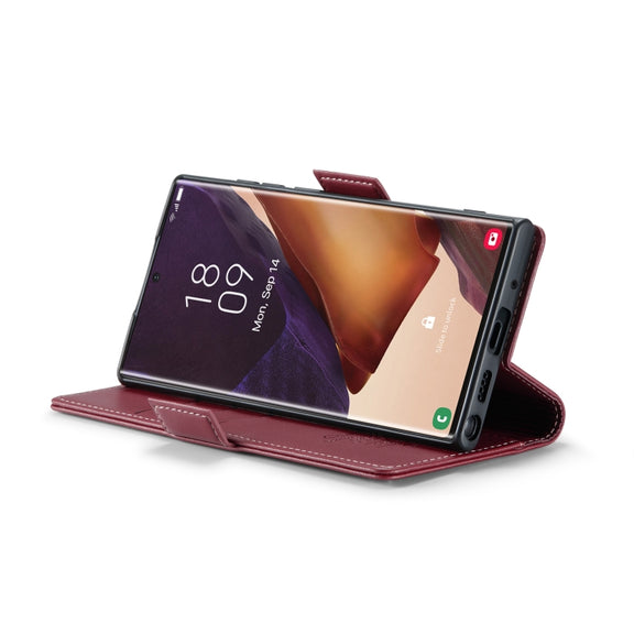 For Samsung Galaxy Note20 Ultra CaseMe 023 Butterfly Buckle Litchi Texture RFID Anti-theft Leather Phone Case(Wine Red)