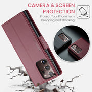 For Samsung Galaxy Note20 Ultra CaseMe 023 Butterfly Buckle Litchi Texture RFID Anti-theft Leather Phone Case(Wine Red)