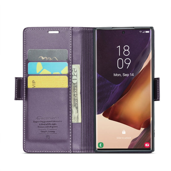 For Samsung Galaxy Note20 Ultra CaseMe 023 Butterfly Buckle Litchi Texture RFID Anti-theft Leather Phone Case(Pearly Purple)