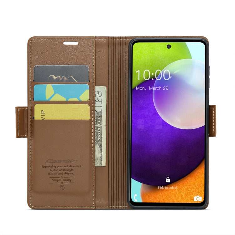 For Samsung Galaxy A52/A52s 5G CaseMe 023 Butterfly Buckle Litchi Texture RFID Anti-theft Leather Phone Case(Brown) - free shipping - PMC TechLife - Order now!