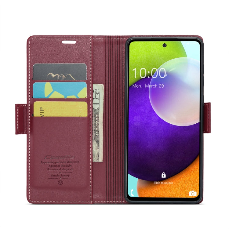 For Samsung Galaxy A52/A52s 5G CaseMe 023 Butterfly Buckle Litchi Texture RFID Anti-theft Leather Phone Case(Wine Red)
