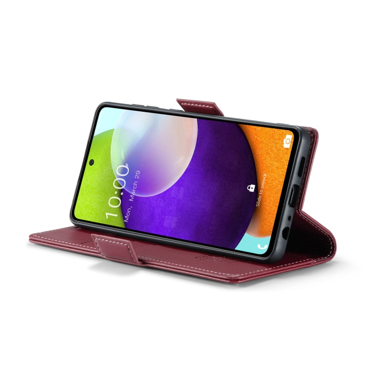 For Samsung Galaxy A52/A52s 5G CaseMe 023 Butterfly Buckle Litchi Texture RFID Anti-theft Leather Phone Case(Wine Red)