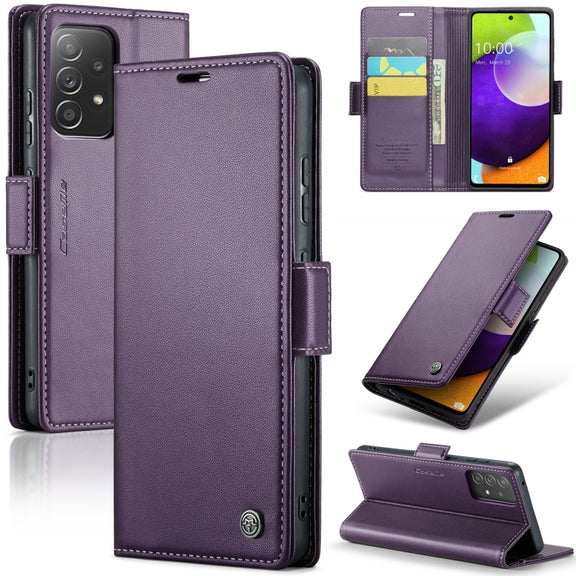 For Samsung Galaxy A52/A52s 5G CaseMe 023 Butterfly Buckle Litchi Texture RFID Anti-theft Leather Phone Case(Pearly Purple)
