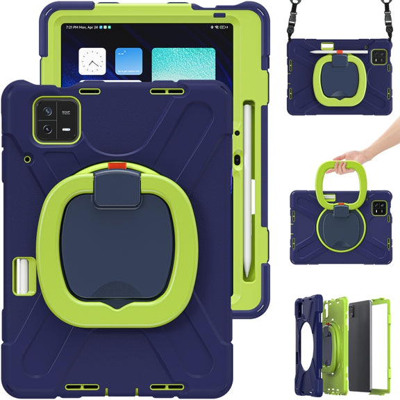For Xiaomi Pad 6 / 6 Pro Silicone Hybrid PC Tablet Case with Holder & Shoulder Strap(Navy Blue Olivine)