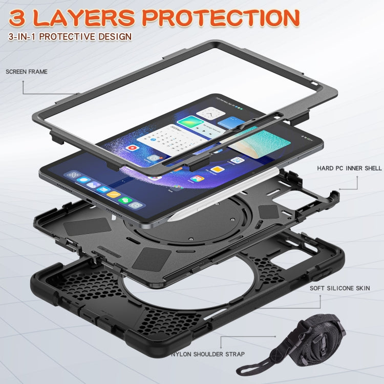 For Xiaomi Pad 6 / 6 Pro Silicone Hybrid PC Tablet Case with Holder & Shoulder Strap(Black)