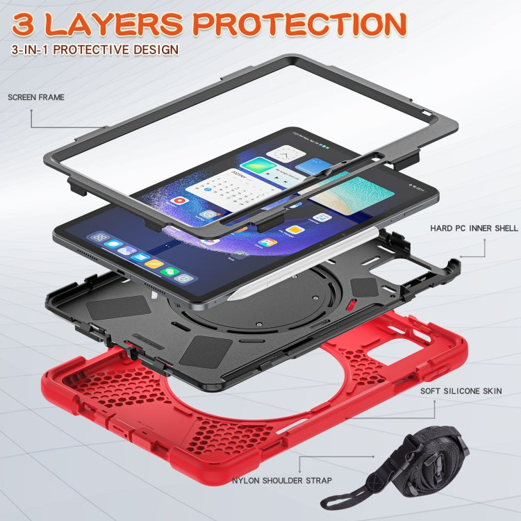 For Xiaomi Pad 6 / 6 Pro Silicone Hybrid PC Tablet Case with Holder & Shoulder Strap(Red)