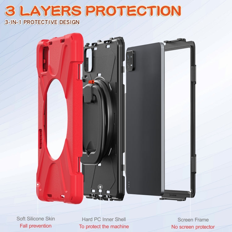 For Xiaomi Pad 6 / 6 Pro Silicone Hybrid PC Tablet Case with Holder & Shoulder Strap(Red)