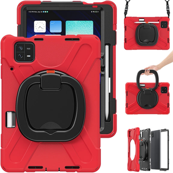 For Xiaomi Pad 6 / 6 Pro Silicone Hybrid PC Tablet Case with Holder & Shoulder Strap(Red)