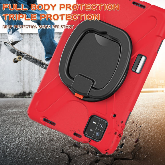 For Xiaomi Pad 6 / 6 Pro Silicone Hybrid PC Tablet Case with Holder & Shoulder Strap(Red)