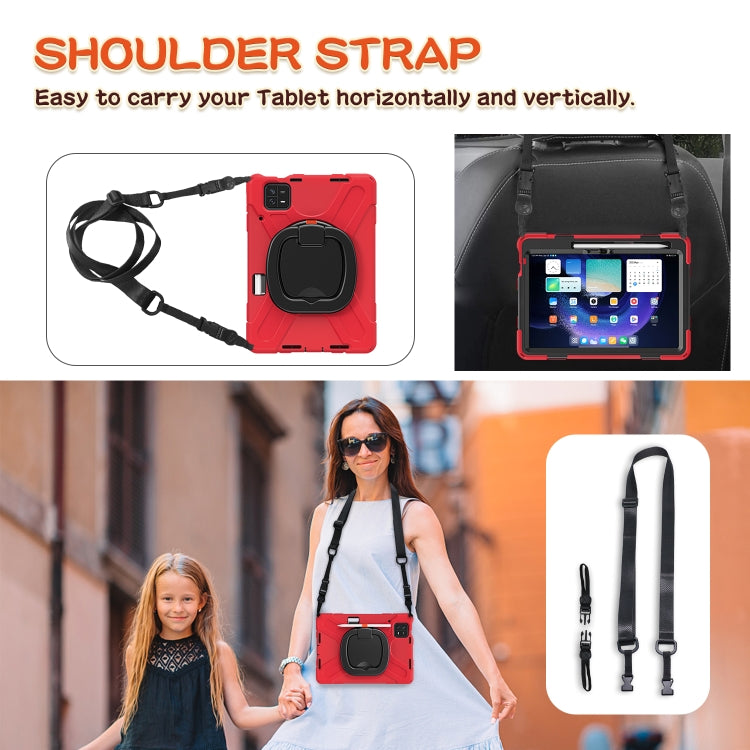 For Xiaomi Pad 6 / 6 Pro Silicone Hybrid PC Tablet Case with Holder & Shoulder Strap(Red)
