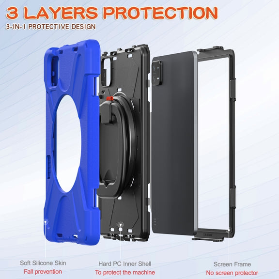 For Xiaomi Pad 6 / 6 Pro Silicone Hybrid PC Tablet Case with Holder & Shoulder Strap(Blue)