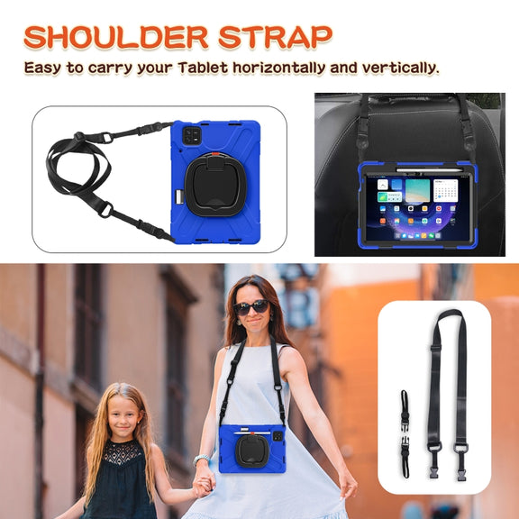 For Xiaomi Pad 6 / 6 Pro Silicone Hybrid PC Tablet Case with Holder & Shoulder Strap(Blue)