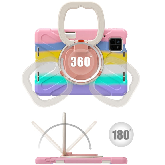 For Xiaomi Pad 6 / 6 Pro Silicone Hybrid PC Tablet Case with Holder & Shoulder Strap(Colorful Pink)
