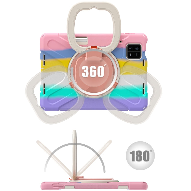 For Xiaomi Pad 6 / 6 Pro Silicone Hybrid PC Tablet Case with Holder & Shoulder Strap(Colorful Pink)