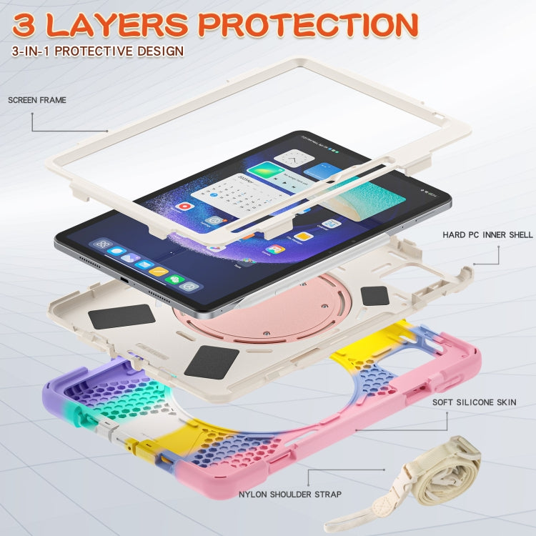 For Xiaomi Pad 6 / 6 Pro Silicone Hybrid PC Tablet Case with Holder & Shoulder Strap(Colorful Pink)