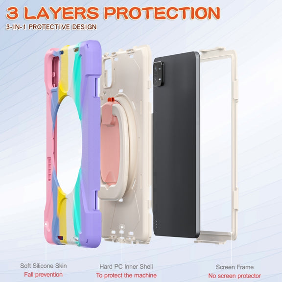 For Xiaomi Pad 6 / 6 Pro Silicone Hybrid PC Tablet Case with Holder & Shoulder Strap(Colorful Pink)