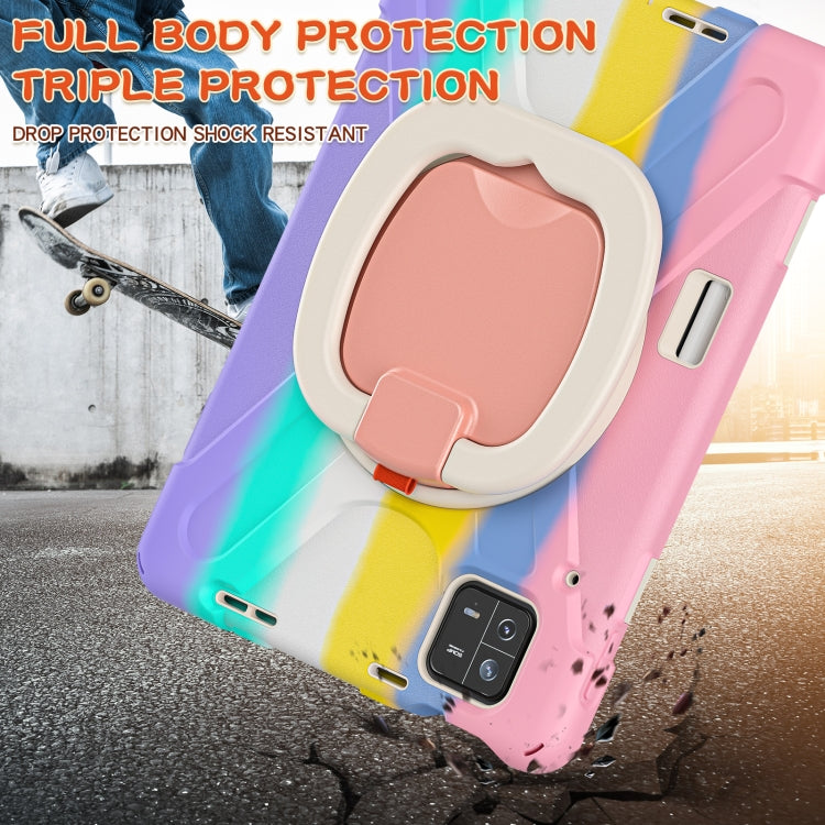 For Xiaomi Pad 6 / 6 Pro Silicone Hybrid PC Tablet Case with Holder & Shoulder Strap(Colorful Pink) -  by PMC TechLife | Online Shopping South Africa | PMC TechLife