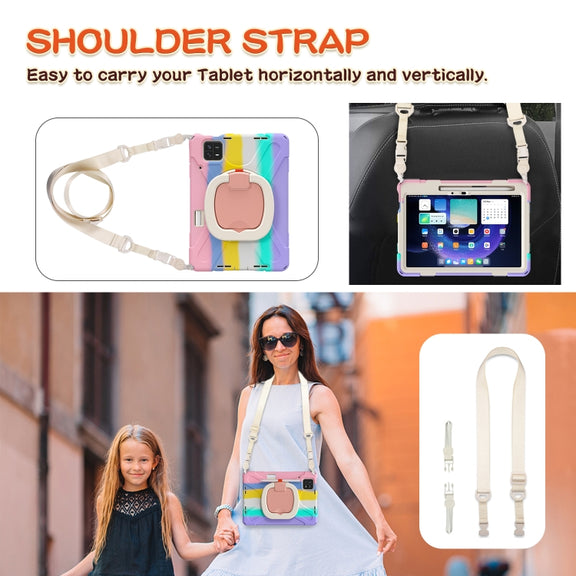 For Xiaomi Pad 6 / 6 Pro Silicone Hybrid PC Tablet Case with Holder & Shoulder Strap(Colorful Pink)