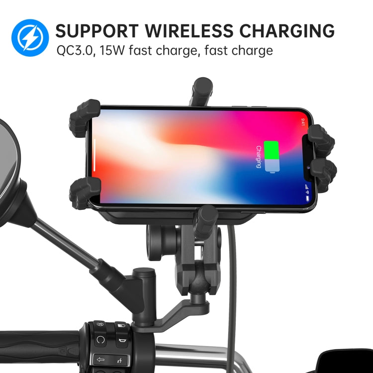 WUPP CS-1848B1 15W Motorcycle Wireless Fast Charging Phone Navigation Holder, Style:Rearview Mirror Type - free shipping - PMC Jewellery - Order now!