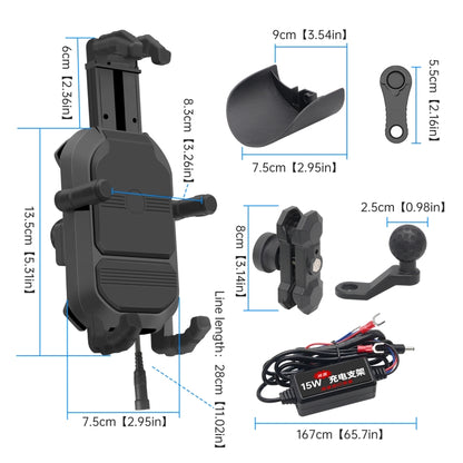 WUPP CS-1848B1 15W Motorcycle Wireless Fast Charging Phone Navigation Holder, Style:Rearview Mirror Type - free shipping - PMC Jewellery - Order now!