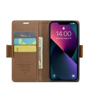 For iPhone 14 Plus CaseMe 023 Butterfly Buckle Litchi Texture RFID Anti-theft Leather Phone Case(Brown)