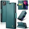 For iPhone 14 Plus CaseMe 023 Butterfly Buckle Litchi Texture RFID Anti-theft Leather Phone Case(Pearly Blue) - iPhone 14 Plus Cases by CaseMe | Online Shopping South Africa | PMC TechLife | Buy Now Pay Later Mobicred