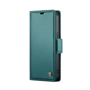 For iPhone 14 Plus CaseMe 023 Butterfly Buckle Litchi Texture RFID Anti-theft Leather Phone Case(Pearly Blue)