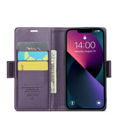 For iPhone 14 Plus CaseMe 023 Butterfly Buckle Litchi Texture RFID Anti-theft Leather Phone Case(Pearly Purple)