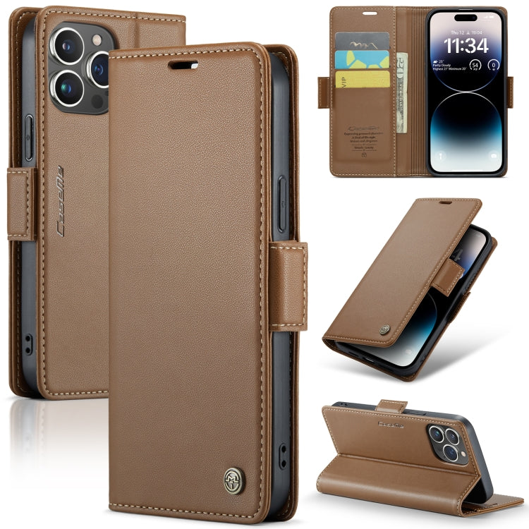 For iPhone 14 Pro CaseMe 023 Butterfly Buckle Litchi Texture RFID Anti-theft Leather Phone Case(Brown) - iPhone 14 Pro Cases by CaseMe | Online Shopping South Africa | PMC TechLife | Buy Now Pay Later Mobicred