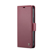 For iPhone 14 Pro CaseMe 023 Butterfly Buckle Litchi Texture RFID Anti-theft Leather Phone Case(Wine Red)