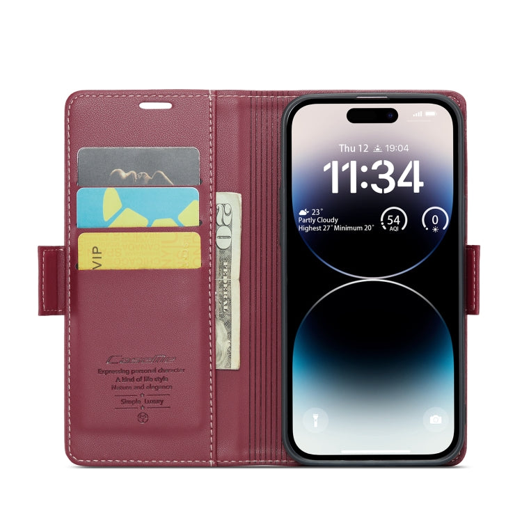 For iPhone 14 Pro CaseMe 023 Butterfly Buckle Litchi Texture RFID Anti-theft Leather Phone Case(Wine Red) - iPhone 14 Pro Cases by CaseMe | Online Shopping South Africa | PMC TechLife | Buy Now Pay Later Mobicred