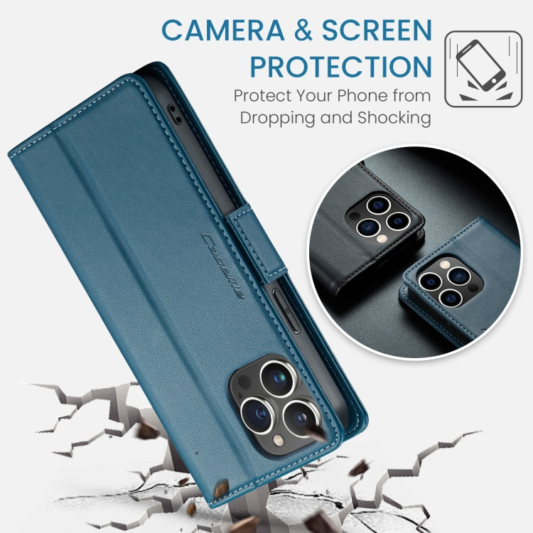 For iPhone 14 Pro CaseMe 023 Butterfly Buckle Litchi Texture RFID Anti-theft Leather Phone Case(Blue)