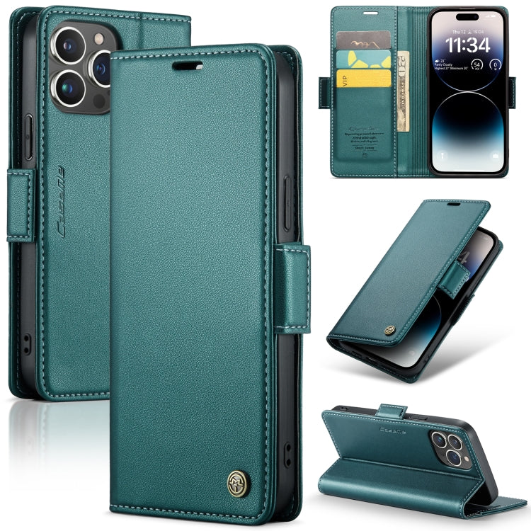For iPhone 14 Pro Max CaseMe 023 Butterfly Buckle Litchi Texture RFID Anti-theft Leather Phone Case(Pearly Blue) - iPhone 14 Pro Max Cases by CaseMe | Online Shopping South Africa | PMC TechLife