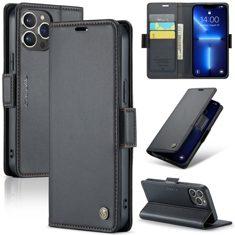 For iPhone 13 Pro CaseMe 023 Butterfly Buckle Litchi Texture RFID Anti-theft Leather Phone Case(Black)
