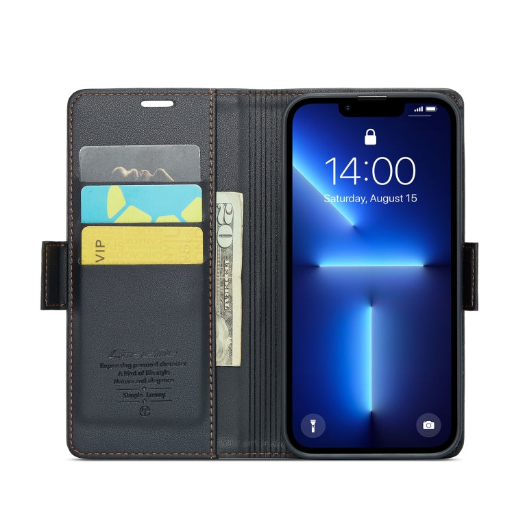 For iPhone 13 Pro CaseMe 023 Butterfly Buckle Litchi Texture RFID Anti-theft Leather Phone Case(Black)