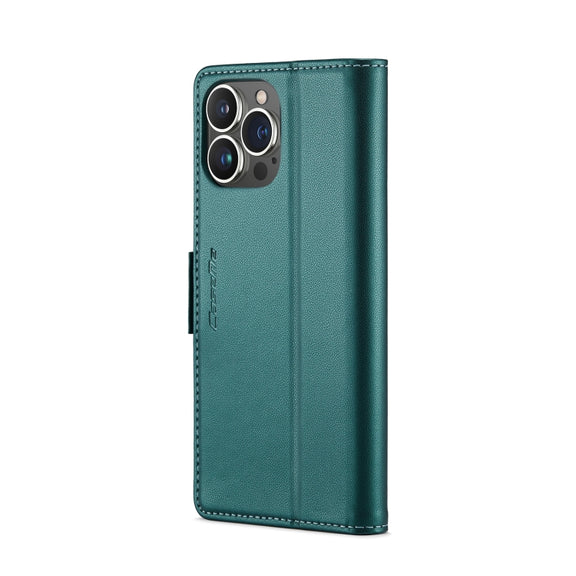 For iPhone 13 Pro CaseMe 023 Butterfly Buckle Litchi Texture RFID Anti-theft Leather Phone Case(Pearly Blue)
