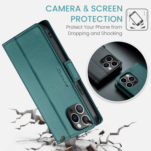 For iPhone 12 Pro Max CaseMe 023 Butterfly Buckle Litchi Texture RFID Anti-theft Leather Phone Case(Pearly Blue)