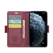 For iPhone 11 Pro CaseMe 023 Butterfly Buckle Litchi Texture RFID Anti-theft Leather Phone Case(Wine Red)