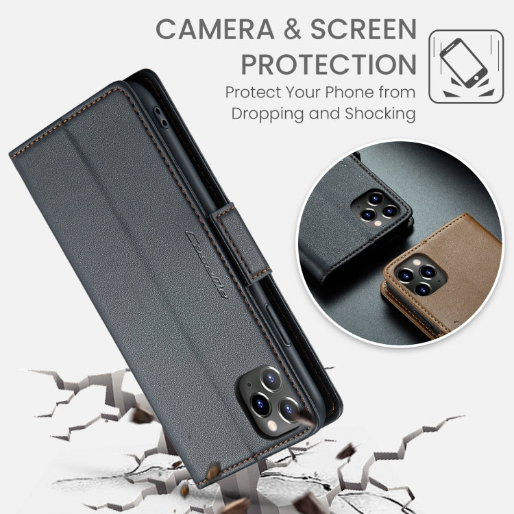 For iPhone 11 Pro Max CaseMe 023 Butterfly Buckle Litchi Texture RFID Anti-theft Leather Phone Case(Black)