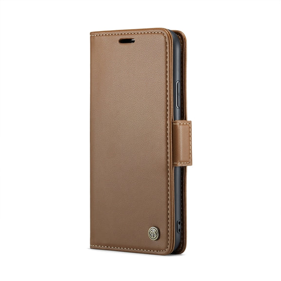 For iPhone 11 Pro Max CaseMe 023 Butterfly Buckle Litchi Texture RFID Anti-theft Leather Phone Case(Brown)