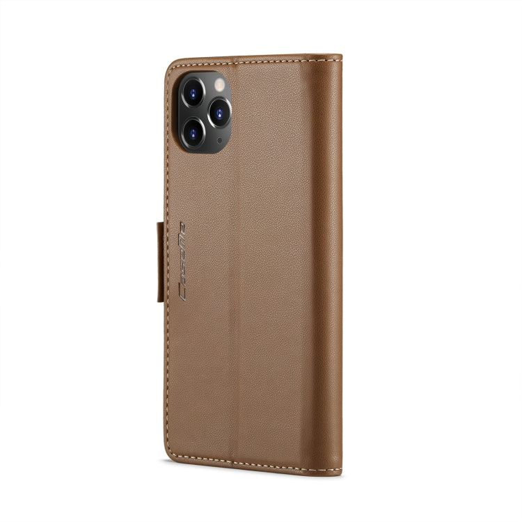 For iPhone 11 Pro Max CaseMe 023 Butterfly Buckle Litchi Texture RFID Anti-theft Leather Phone Case(Brown)