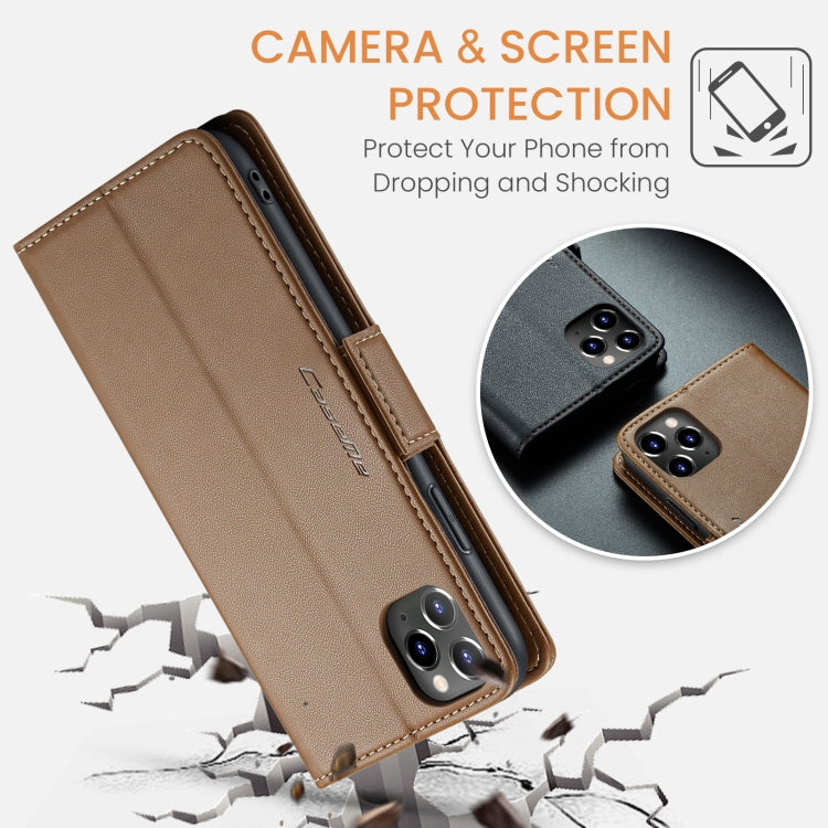 For iPhone 11 Pro Max CaseMe 023 Butterfly Buckle Litchi Texture RFID Anti-theft Leather Phone Case(Brown)