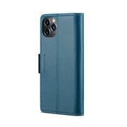 For iPhone 11 Pro Max CaseMe 023 Butterfly Buckle Litchi Texture RFID Anti-theft Leather Phone Case(Blue)