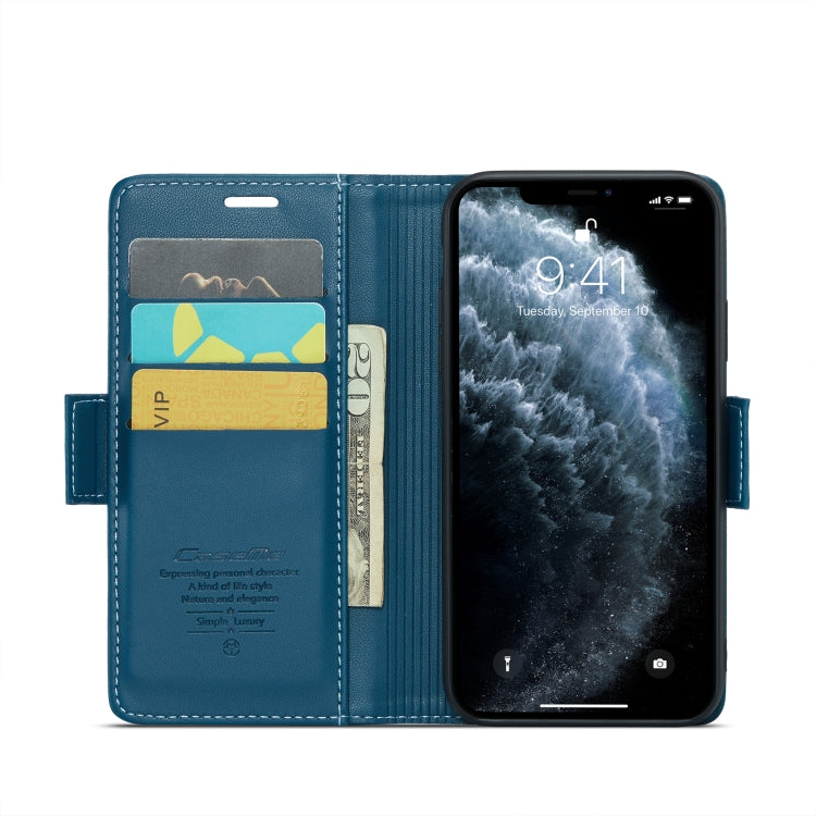 For iPhone 11 Pro Max CaseMe 023 Butterfly Buckle Litchi Texture RFID Anti-theft Leather Phone Case(Blue)