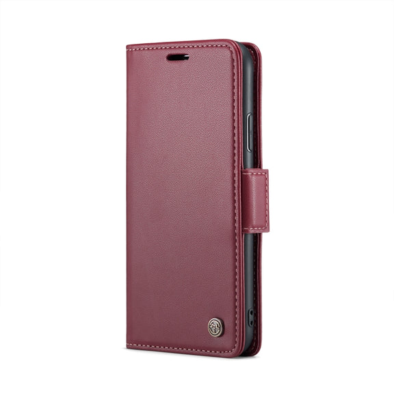 For iPhone XS Max CaseMe 023 Butterfly Buckle Litchi Texture RFID Anti-theft Leather Phone Case(Wine Red)