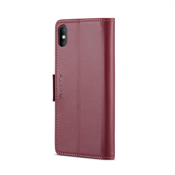 For iPhone XS Max CaseMe 023 Butterfly Buckle Litchi Texture RFID Anti-theft Leather Phone Case(Wine Red)