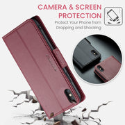 For iPhone XS Max CaseMe 023 Butterfly Buckle Litchi Texture RFID Anti-theft Leather Phone Case(Wine Red)