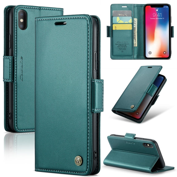For iPhone XS Max CaseMe 023 Butterfly Buckle Litchi Texture RFID Anti-theft Leather Phone Case(Pearly Blue)